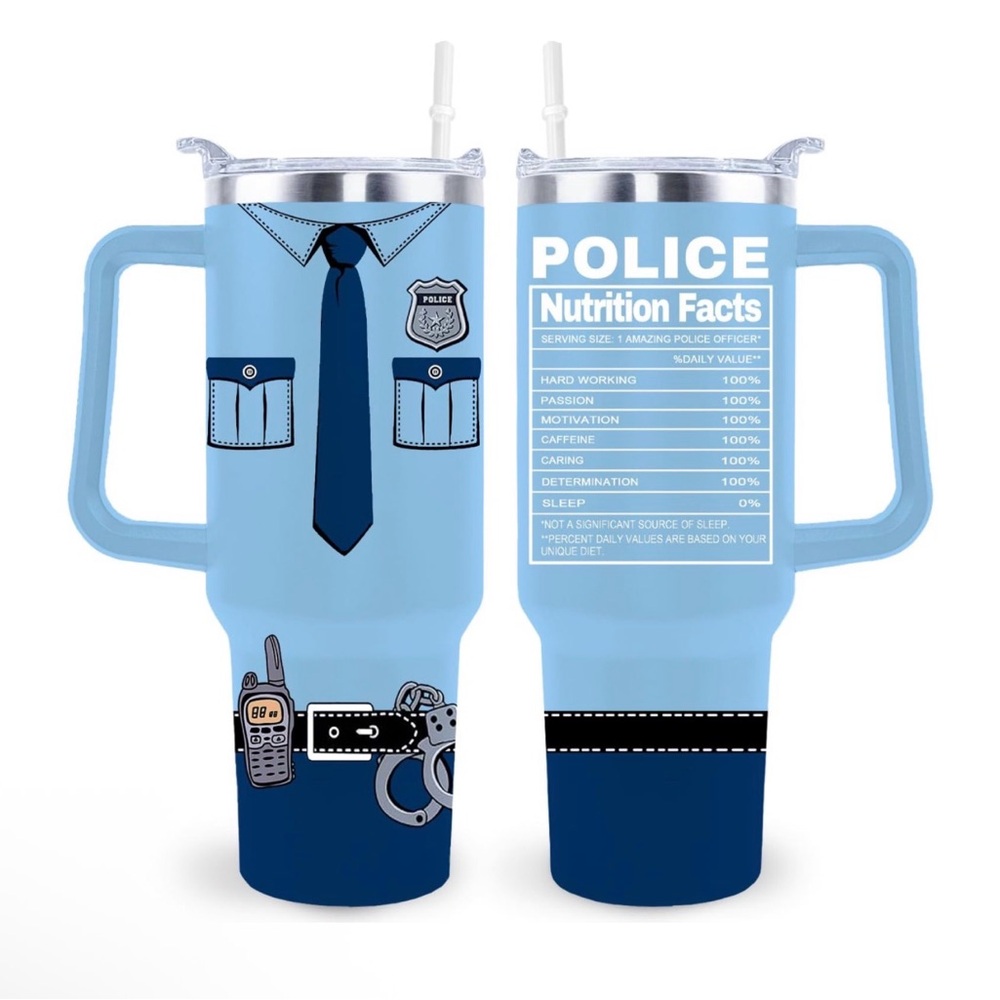 Police Tumbler Cup - 40 Oz with Straw NIB